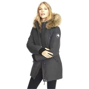 Alpinetek Down Heavy Winter Parka Jacket with Removable Hood in Black Size S